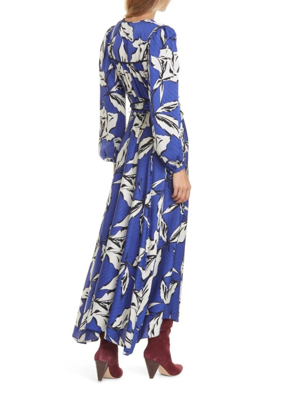 Veronica Beard Mclean Long Sleeve Floral Silk Blend Maxi Dress Blue Multi Size 4 - Picture 3 of 8